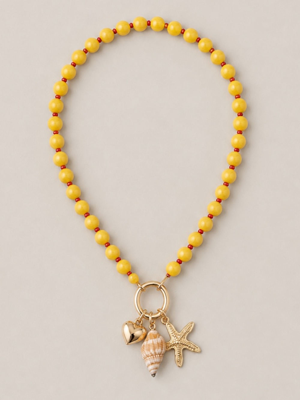 New! Yellow Beaded Gold Shell Starfish Charm Necklace NWOT (1047)